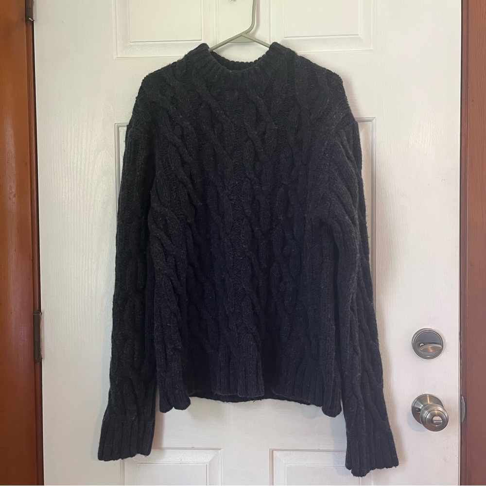 Schott Brothers Navy Wool Cable Knit Fisherman Sweater L